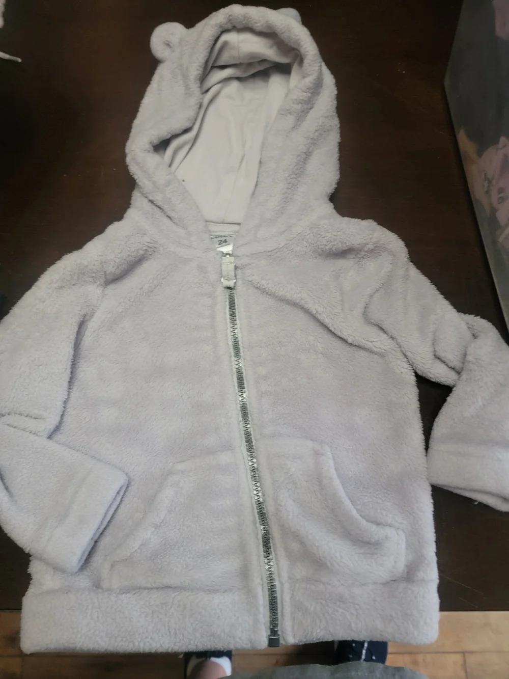 Carter's Plush Light Gray Hooded Zip Jacket with Ear Detail